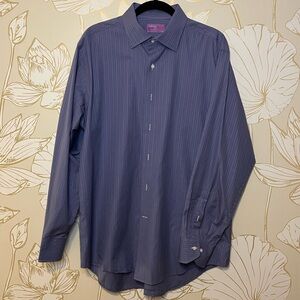 Lorenzo Uomo Blue/Grey Stripe Trim Fit Button Shirt - EUC - Size 17 34/35